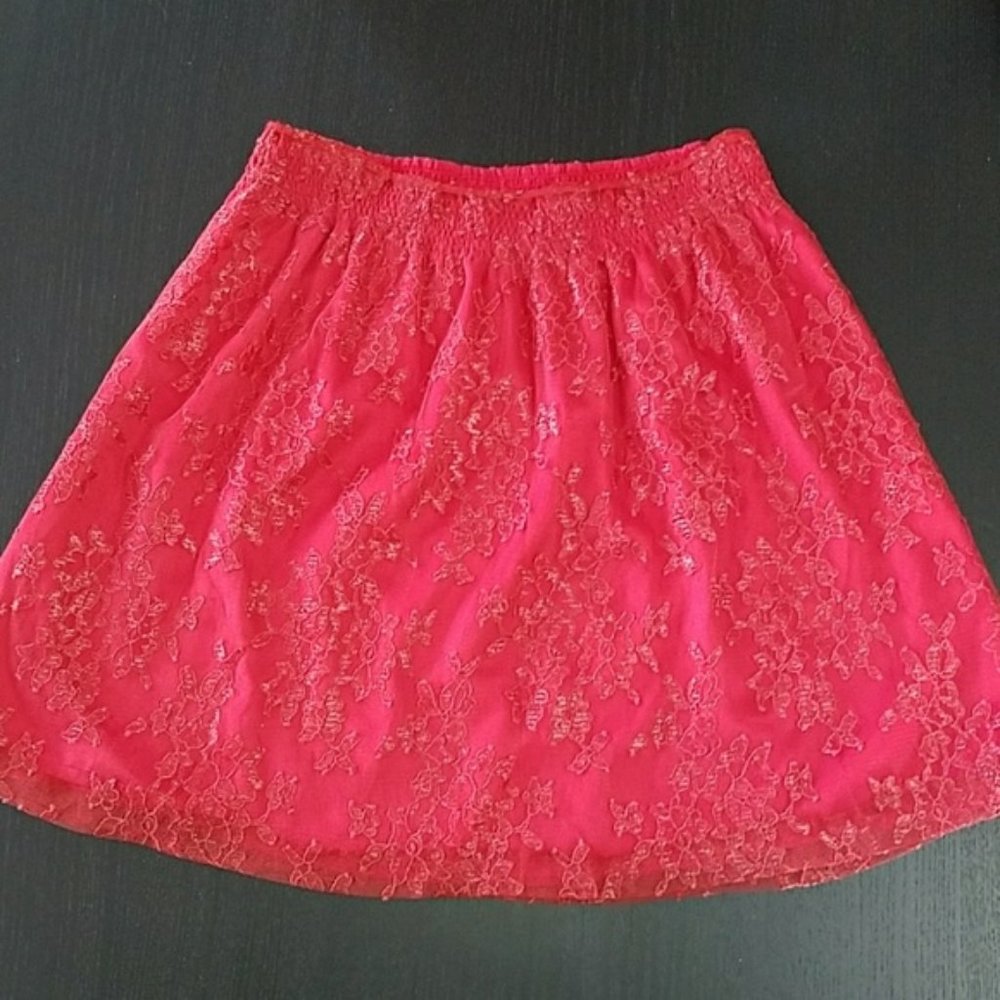 Red Floral Lace Mini / Skater Skirt